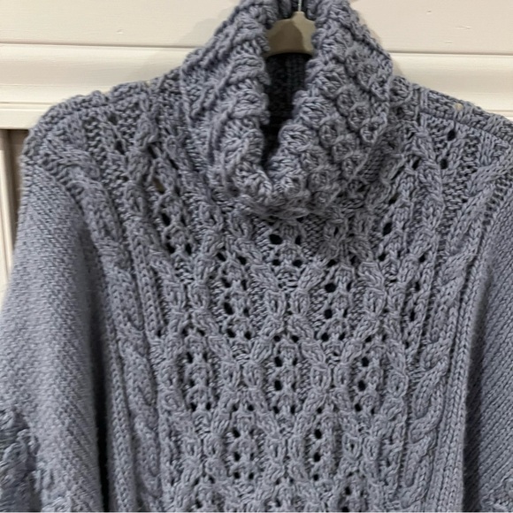 Handmade Cozy blue Cable Knit Turtleneck poncho one size turtle neck by Nancy - Picture 4 of 9